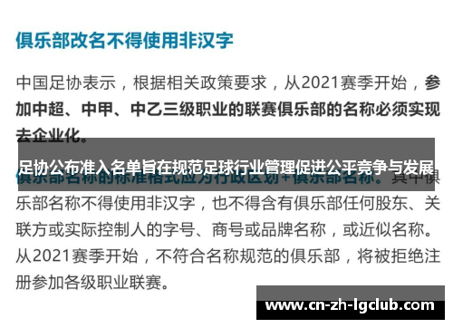 足协公布准入名单旨在规范足球行业管理促进公平竞争与发展