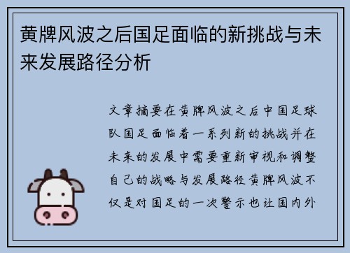 黄牌风波之后国足面临的新挑战与未来发展路径分析
